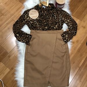 Office outfit, Express leopard blouse, skirt.